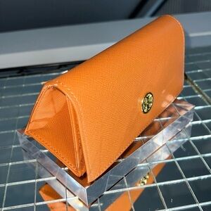 Tory Burch Crossgrain Orange Leather Large Sunglasses Case Clutch